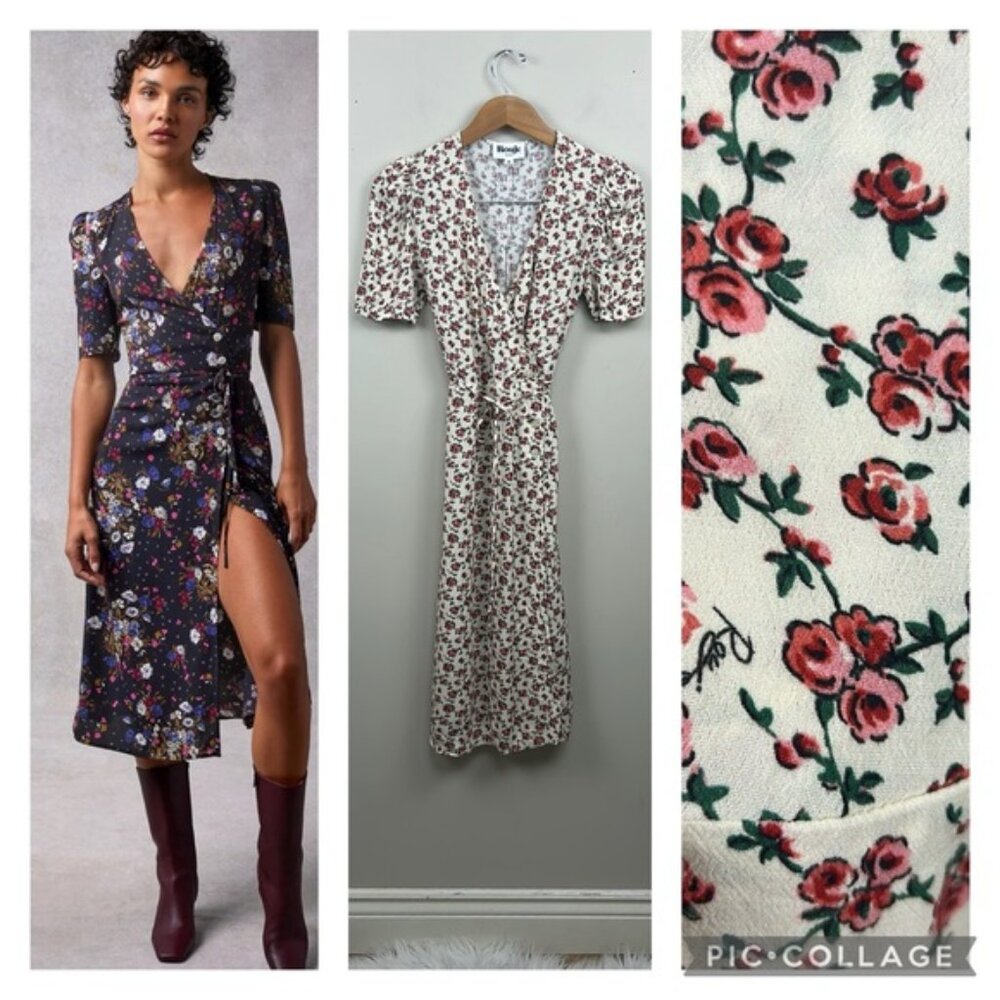 Rouje Floral Midi Dress - Black and Cream